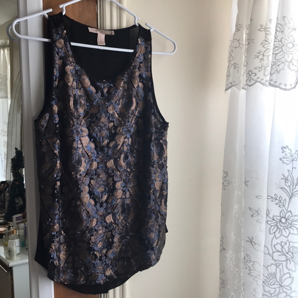 Bronze and silver sequined black tank